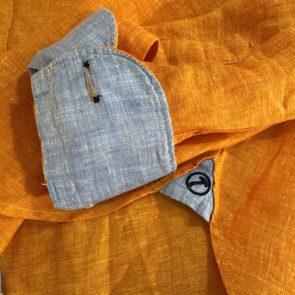 Hammer Made Size M (39 / 15.5) 100% Linen Shirt Orange Chambray Blue Flip Cuff - Picture 4 of 5